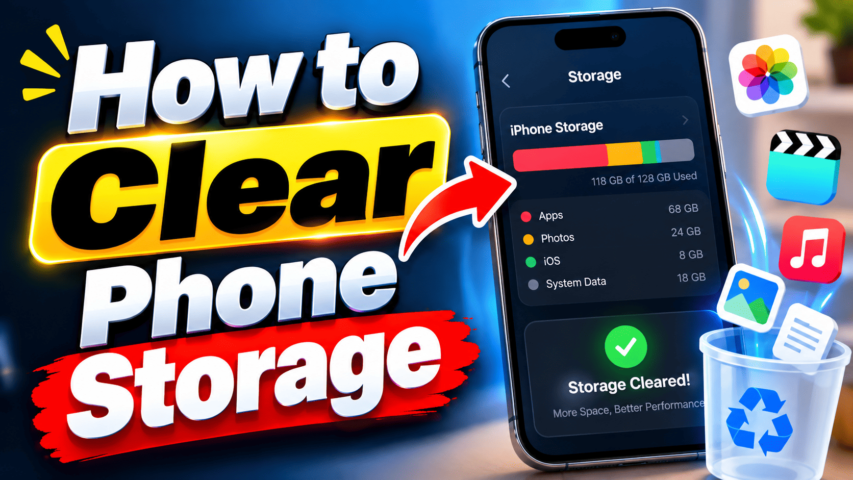 Smartphone screen showing the device storage settings menu with a breakdown of space used by apps, photos, and other files
